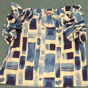 Blue Watercolor Print Top